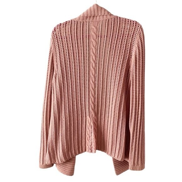 Garnet Hill Dusty Pink Knit Open Front Cardigan with Lace Panels Cashmere Blend - Picture 5 of 14